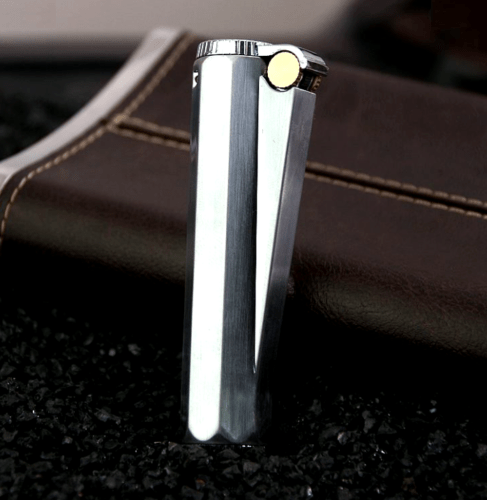 Jobon Hexagon Shaped Flint Wheel Oil Petrol Gasoline Cigar Lighter Silver - Simple Glass Pipe