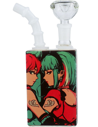 7.5-inch anime juice box glass bubbler with green glass