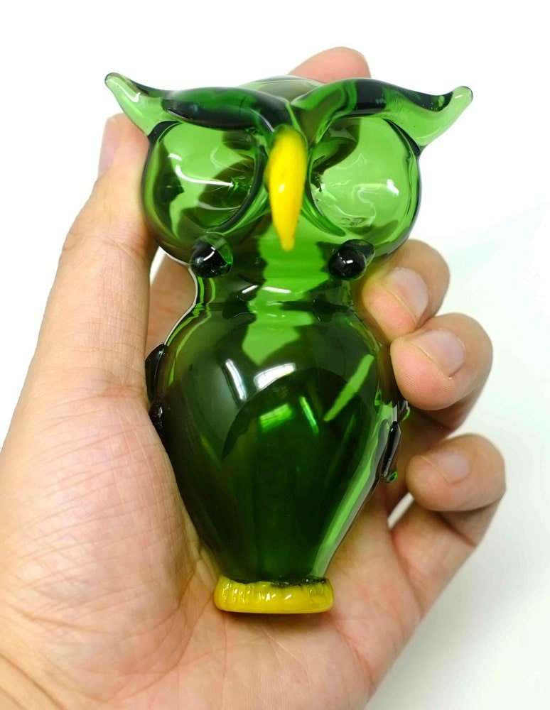 Owl Glass Spoon Pipe with Two Chambers - Simple Glass Pipe