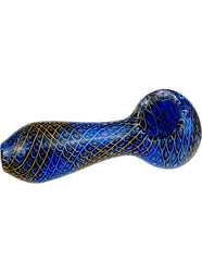 Midnight Maze Blue & Gold Spiral Glass Hand Pipe