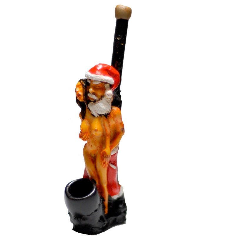 Nude woman and Santa ceramic novelty pipe alternate view