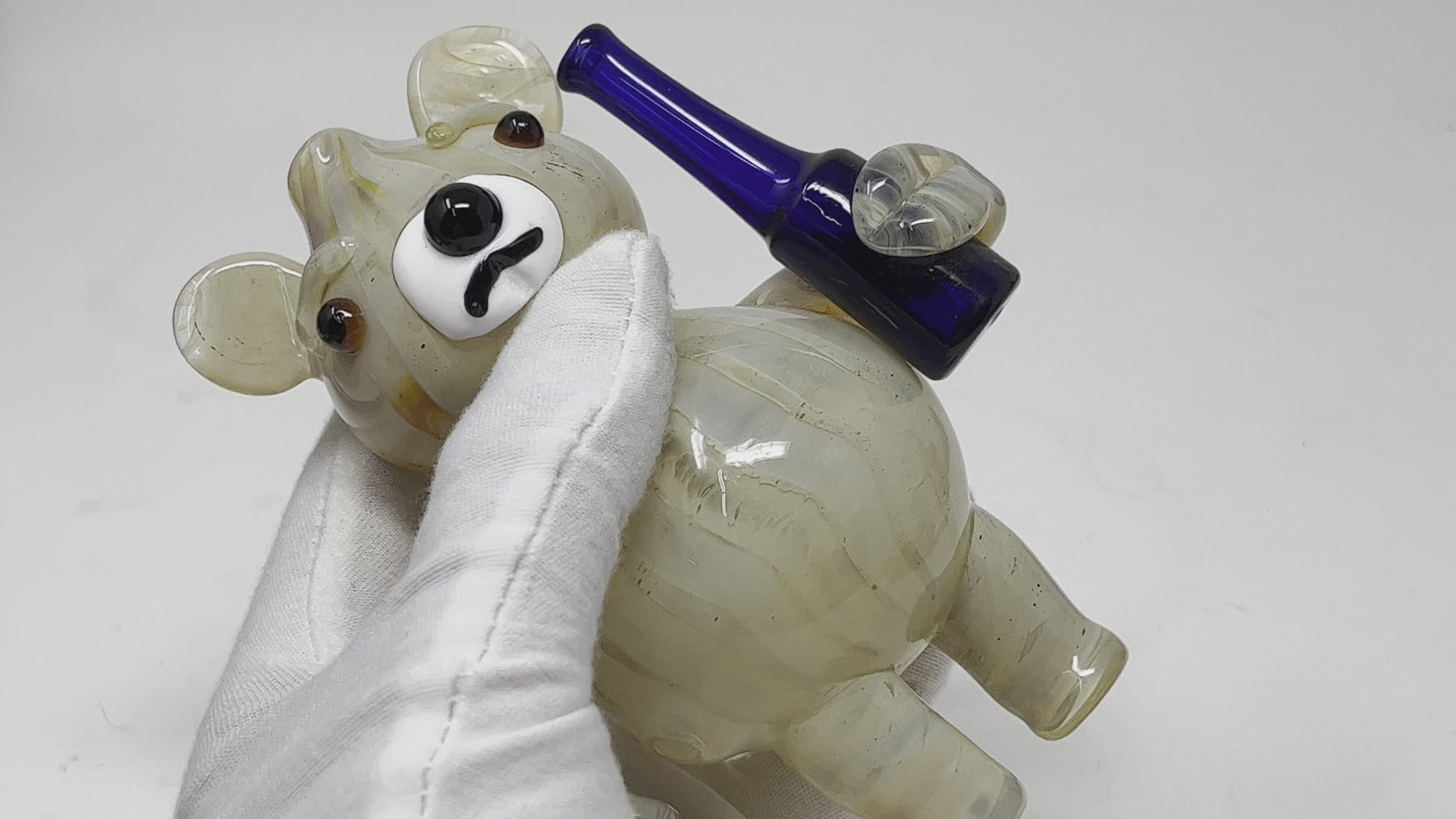 Handmade Ted Bear novelty glass pipe side view