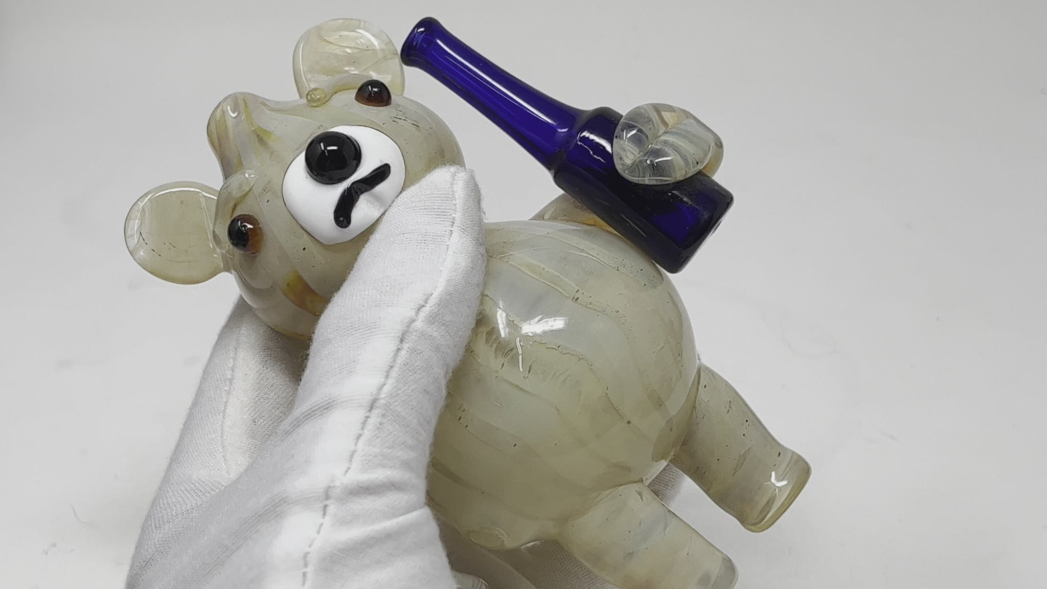 Handmade Ted Bear novelty glass pipe side view