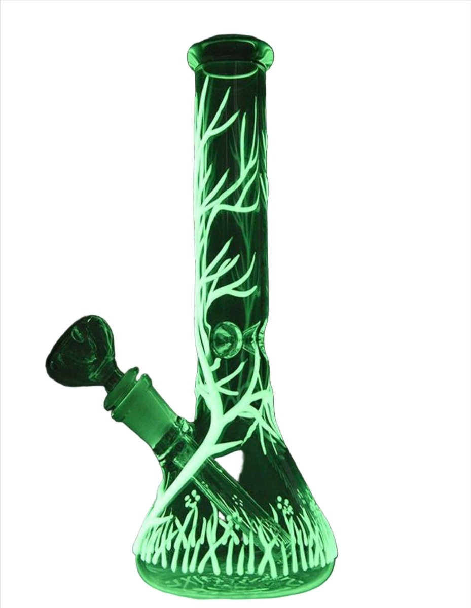 10-inch Tree of Life glow-in-the-dark glass water pipe