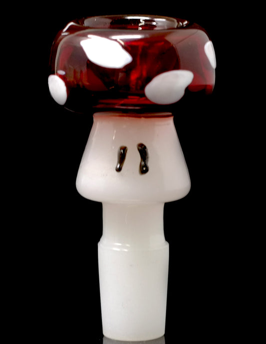 Red Glass Mushroom Glass on Glass Bowl