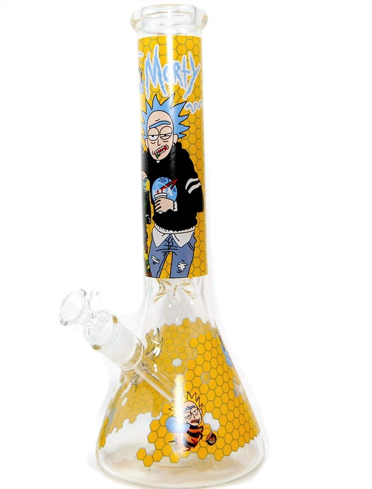 14" R and M Bee Cartoon Anime Glass Water Bong Pipe - Simple Glass Pipe