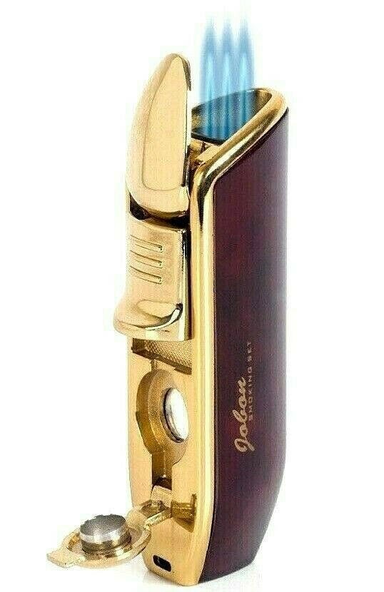 Jobon Cigar Cigarette Butane Lighter with Cigar Punch In Triple Torch - Simple Glass Pipe