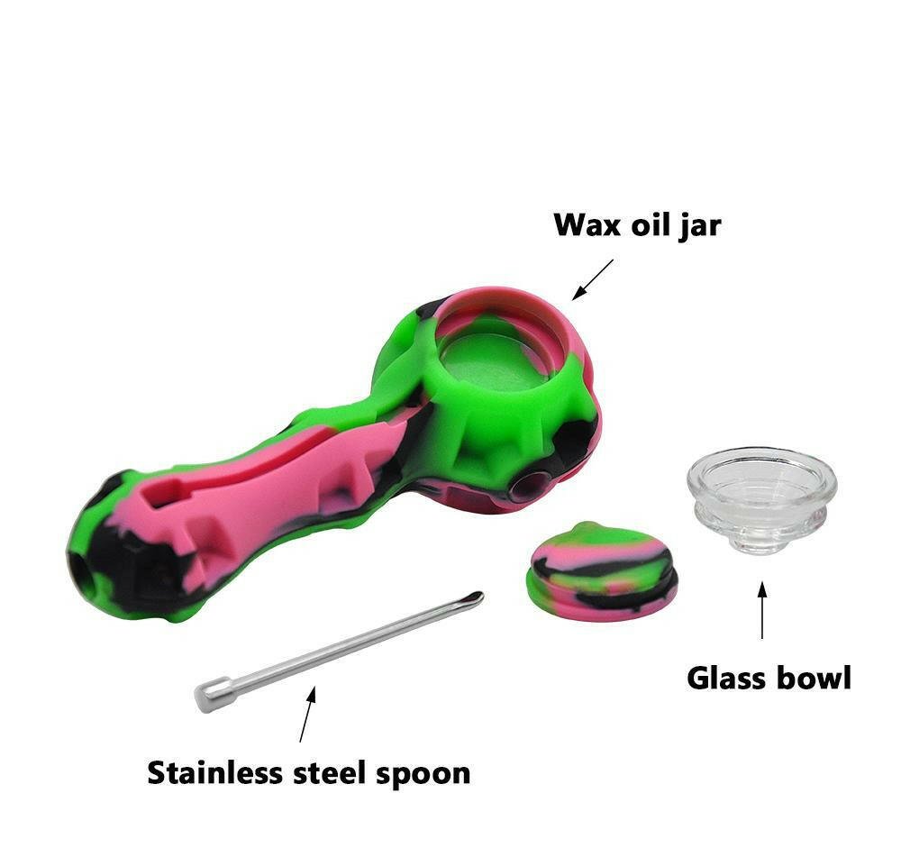 Removable glass bowl in silicone spoon pipe
