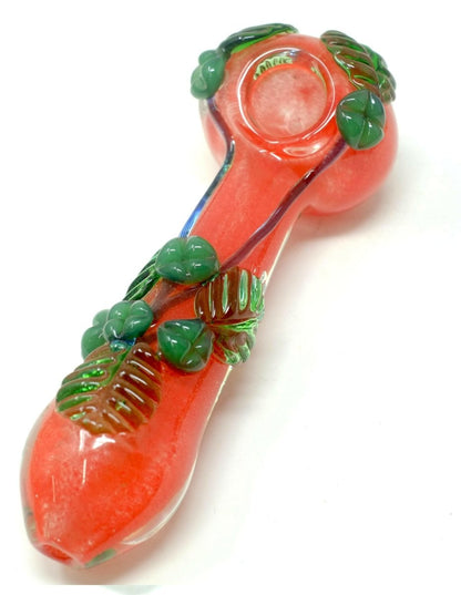 heavy glass spoon pipe with leaf detail