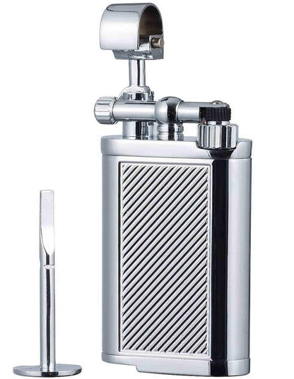 Spunk lift-arm soft-flame pipe lighter with tamper and pick
