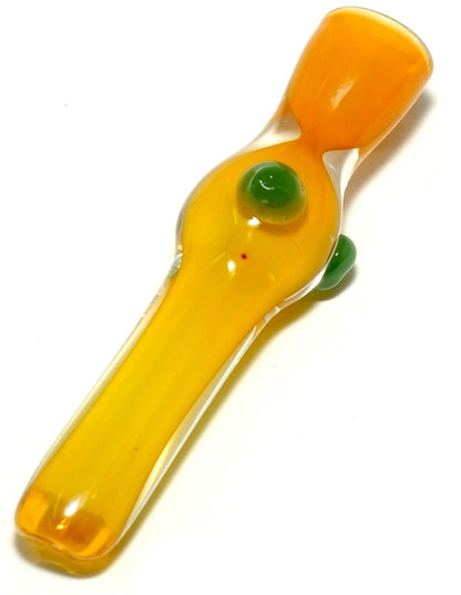 4-inch orange glass chillum with blue dots