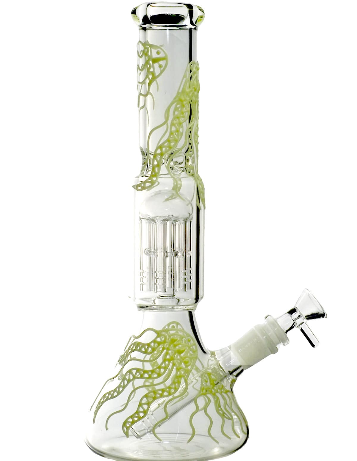 10" Beaker Glass Glow in Dark Bong with Arms Perc