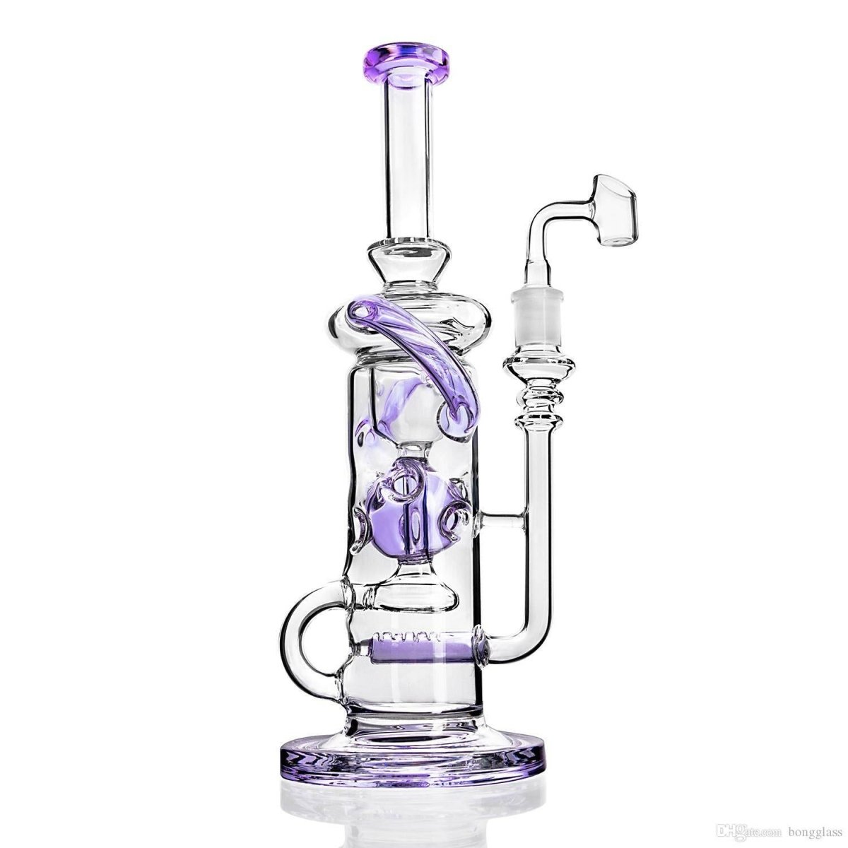 11-inch purple inline recycler glass rig with 14mm joint
