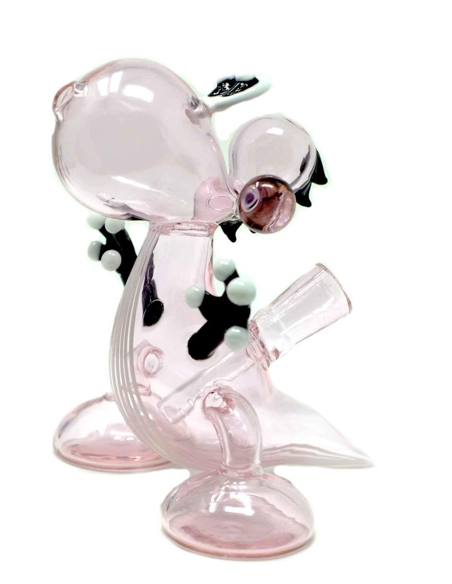 7-inch pink animal glass bong with black paw detail
