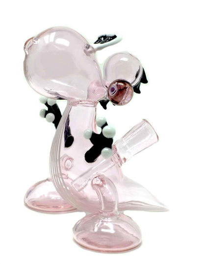 7-inch pink animal glass bong with black paw detail