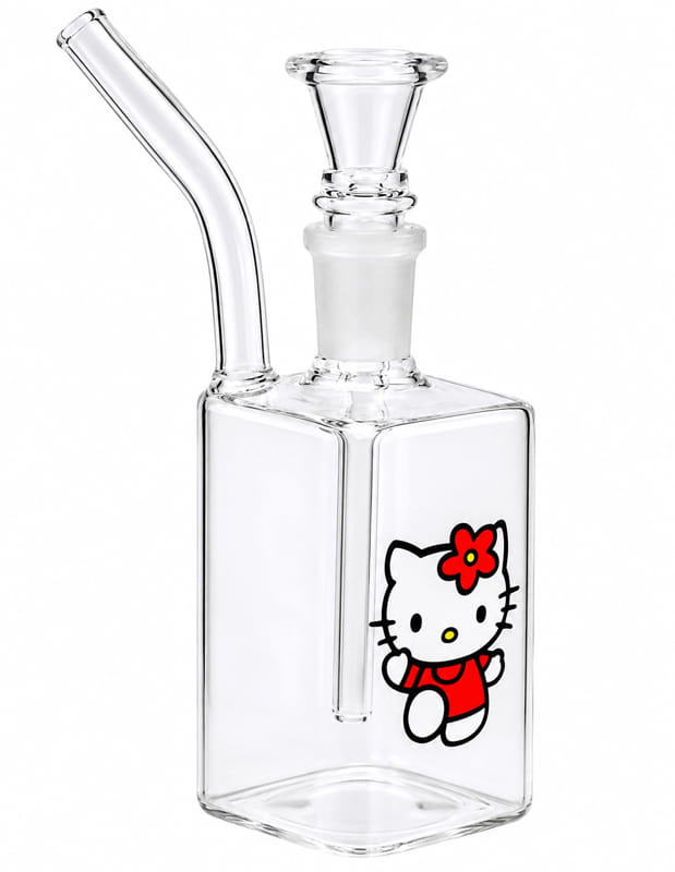 6-inch clear rectangle glass water pipe with red character print