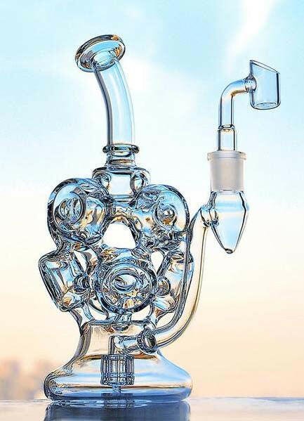 10-inch clear vortex glass dab rig with showerhead perc
