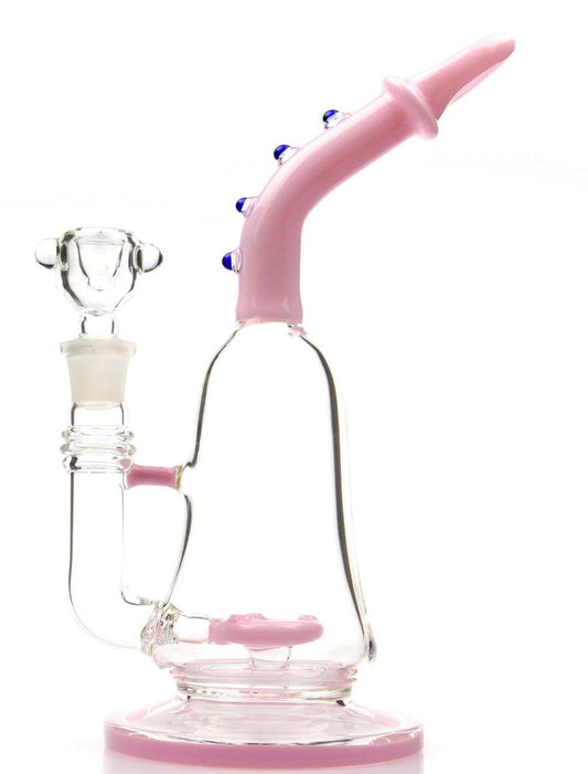 10" Pink Bent Neck Volcanic filter layer Glass Water Pipe - Simple Glass Pipe