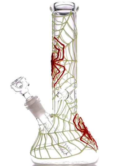 10-inch glow-in-the-dark spider glass water pipe