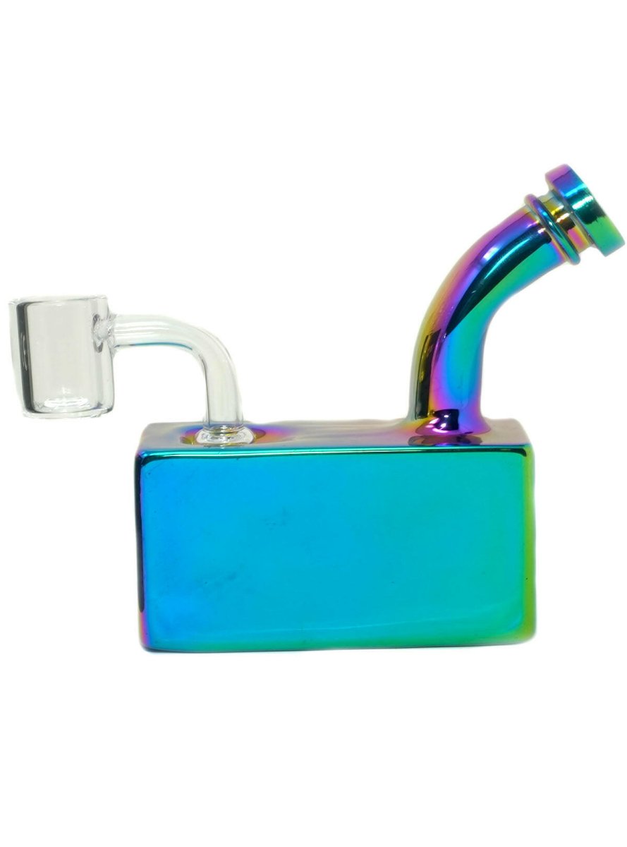 4" Lake Blue Rectangle Mini Water pipe - Simple Glass Pipe