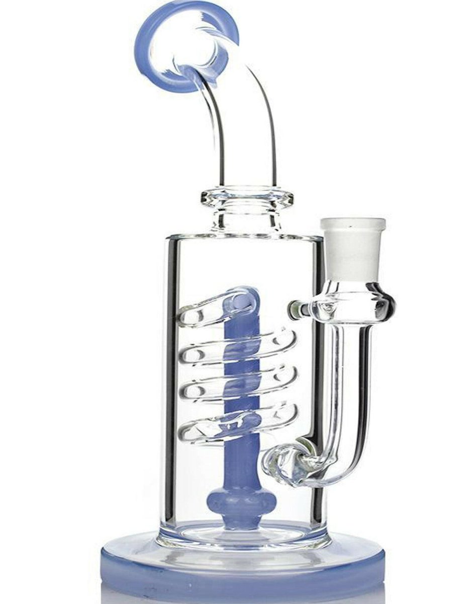 Spiral perc glass water pipe with blue or green accents