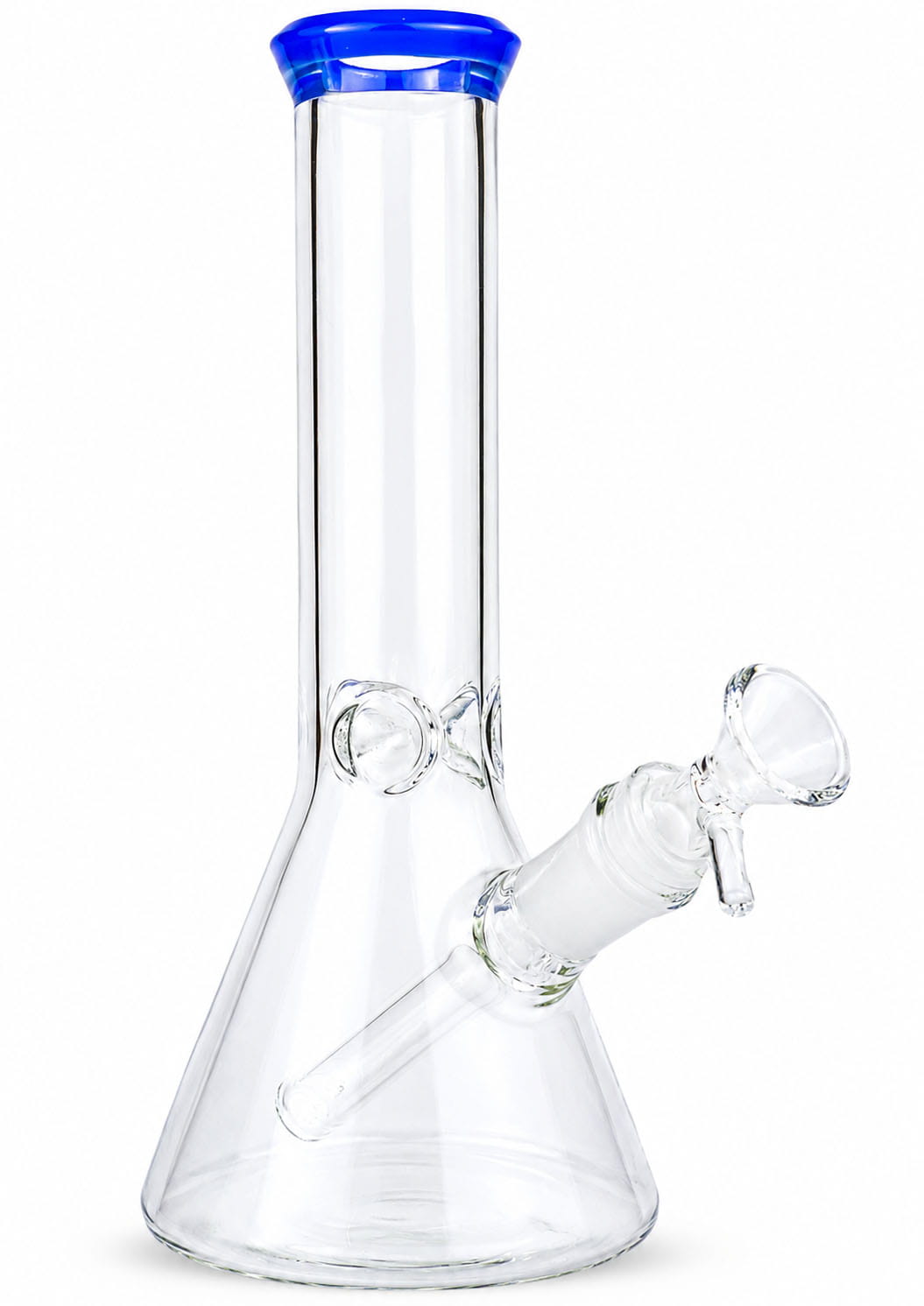 8-inch clear beaker bong with colored mouth ring and ice pinch
