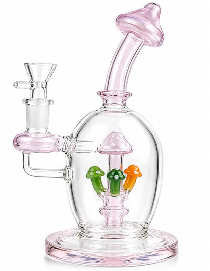 9-inch pink mushroom glass bong with showerhead perc