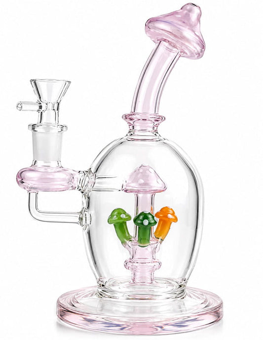 9-inch pink mushroom glass bong with showerhead perc