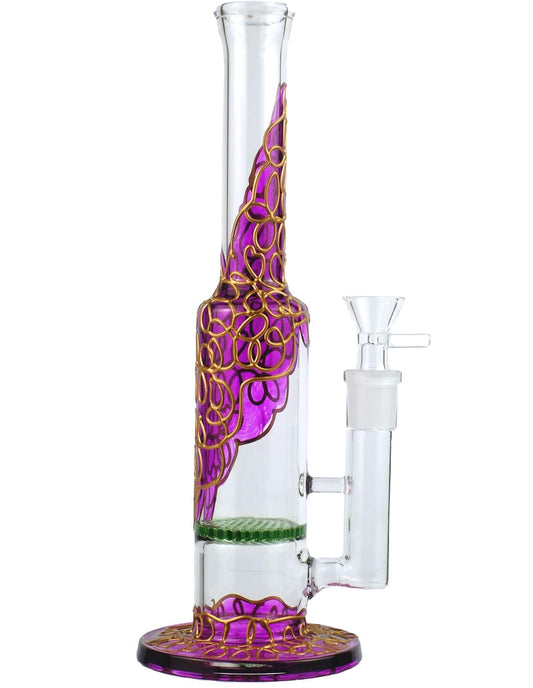 9" Purple Straight Glass Honeycomb Percs Water Pipe