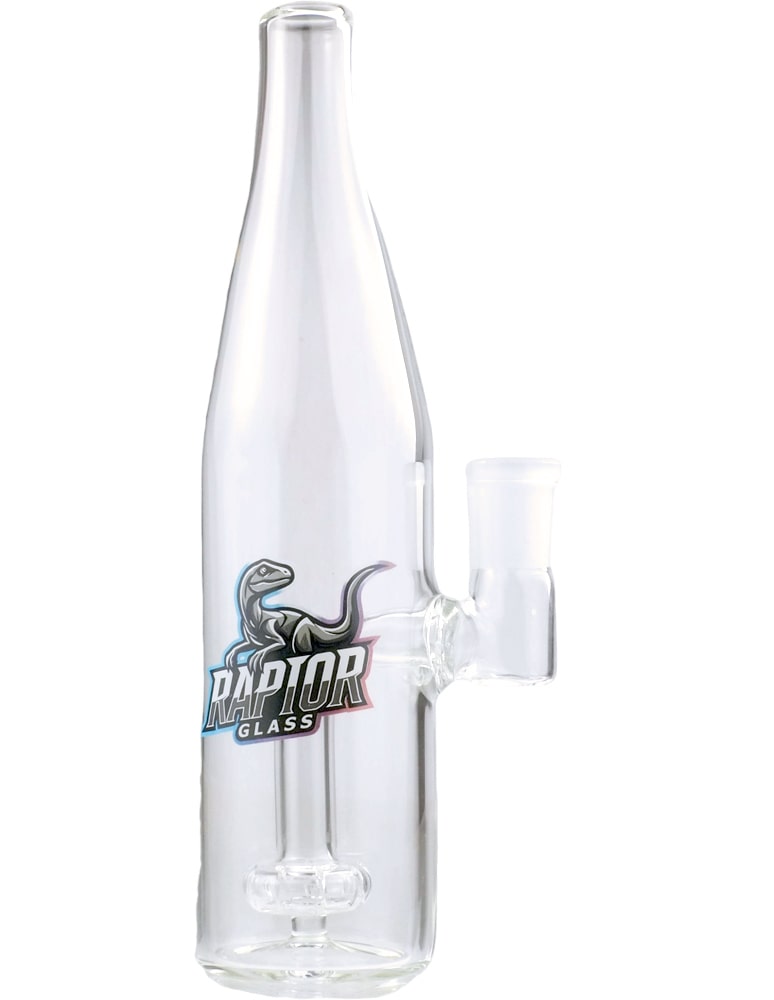 Bottle-shaped RaptorGlass glass bong with internal percolator