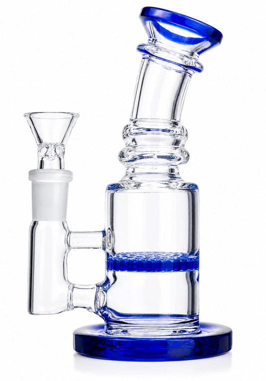 6.5-inch blue honeycomb perc mini bong