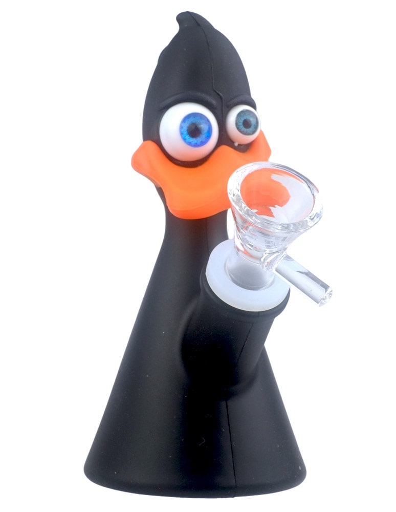 Quackers duck silicone pipe with black body and orange beak