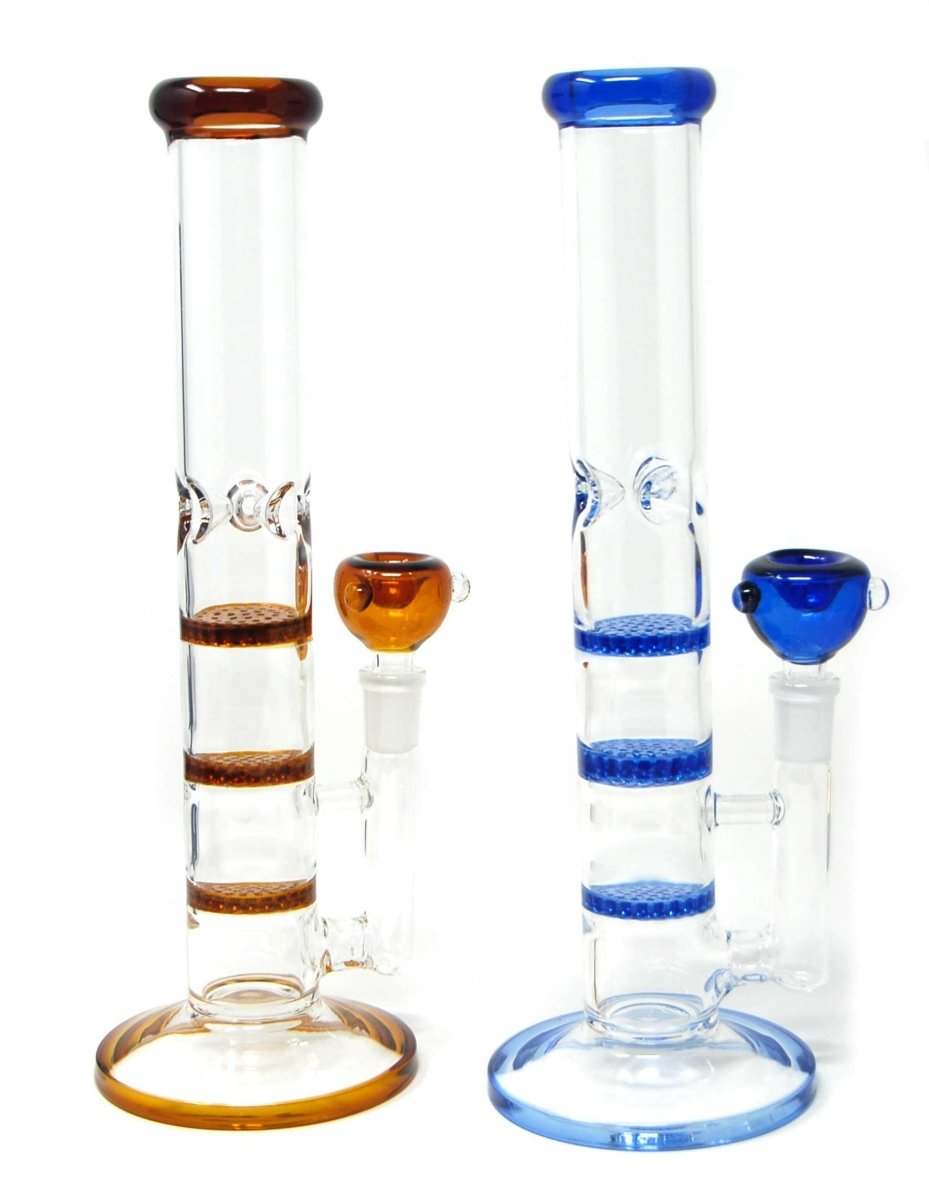 11" Glass 3 layer Honeycomb Perc with Ice Pinch Water pipe - Simple Glass Pipe