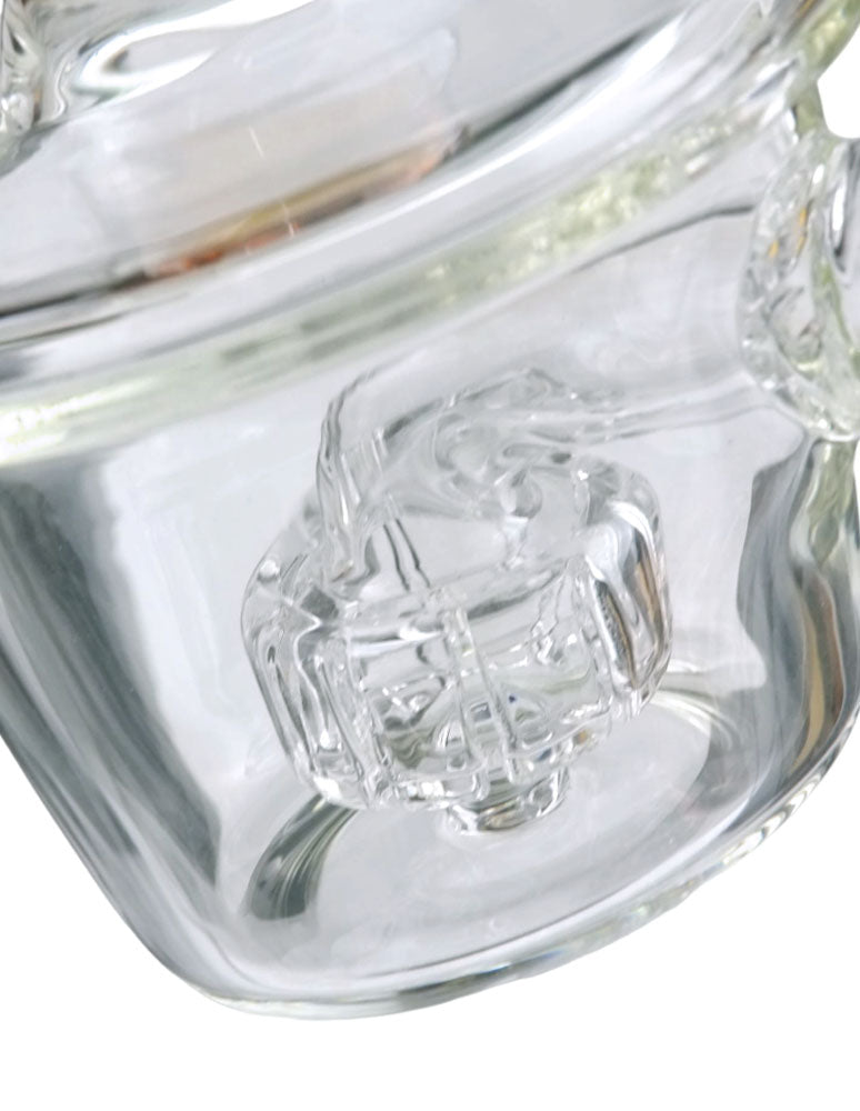Clear base and chamber detail on blue twist water pipe
