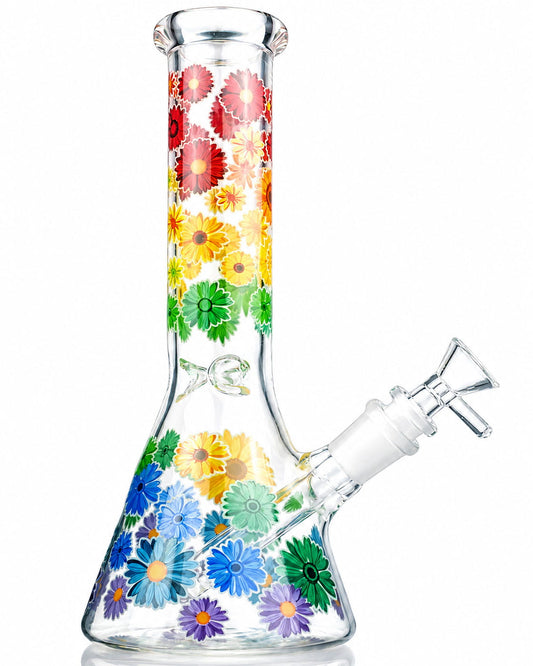 10-inch rainbow flower beaker bong with ice pinch