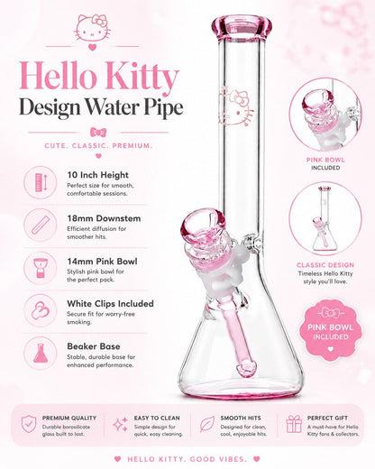 Pink Hello Kitty glass water pipe with beaker base and matching bowl