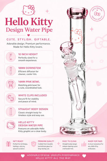 10" Pink Kitty Straight Neck Thick Glass Water Pipe