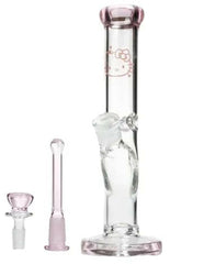 10" Pink Kitty Straight Neck Thick Glass Water Pipe - Simple Glass Pipe