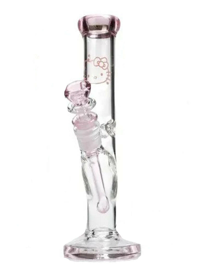 10-inch pink kitty straight-neck glass water pipe