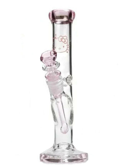 10-inch pink kitty straight-neck glass water pipe