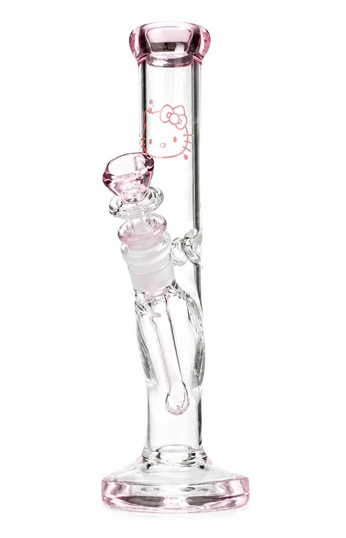 10" Pink Kitty Straight Neck Thick Glass Water Pipe