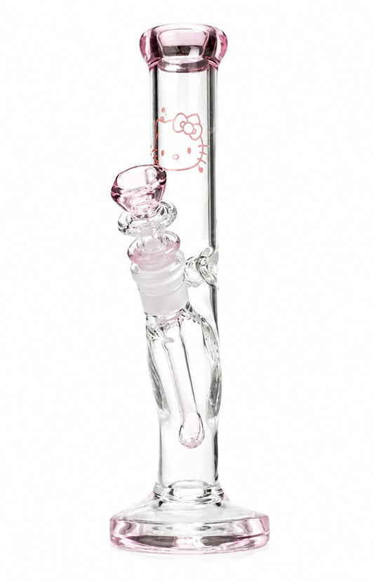 10" Pink Kitty Straight Neck Thick Glass Water Pipe