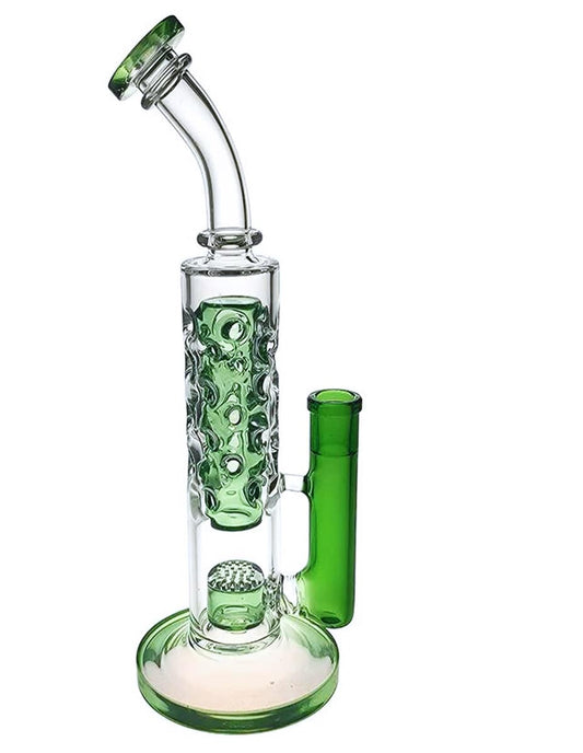 13" Green and Clear Glass Water Pipe – Unique Matrix Percolator for Superior Filtration