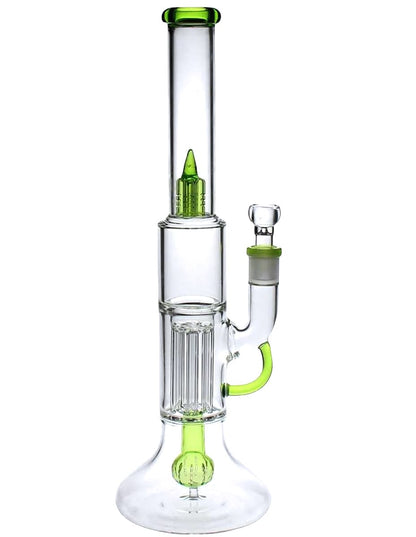 14-inch clear triple-perc glass water pipe with green accents