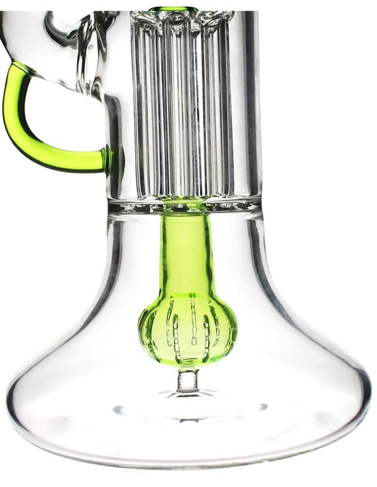 14" Clear Glass Water Pipe with Green Accents – Triple Percolator for Smooth Hits