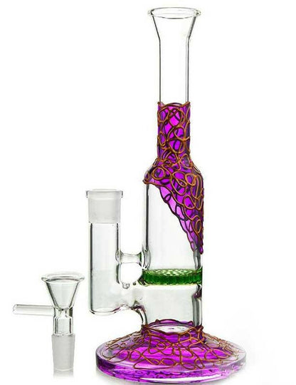 Purple and orange web-detail glass water pipe alternate view