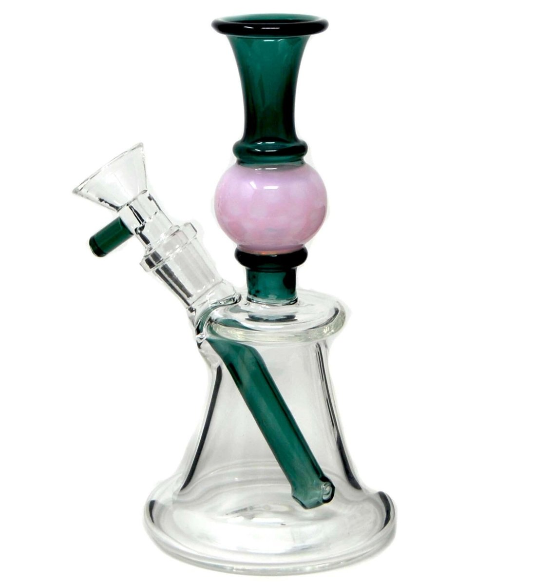 Green and pink beaker-style glass water pipe alternate view