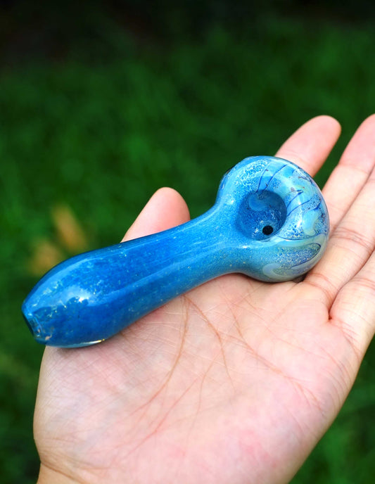 4" Blue Pretty Glass hand pipe