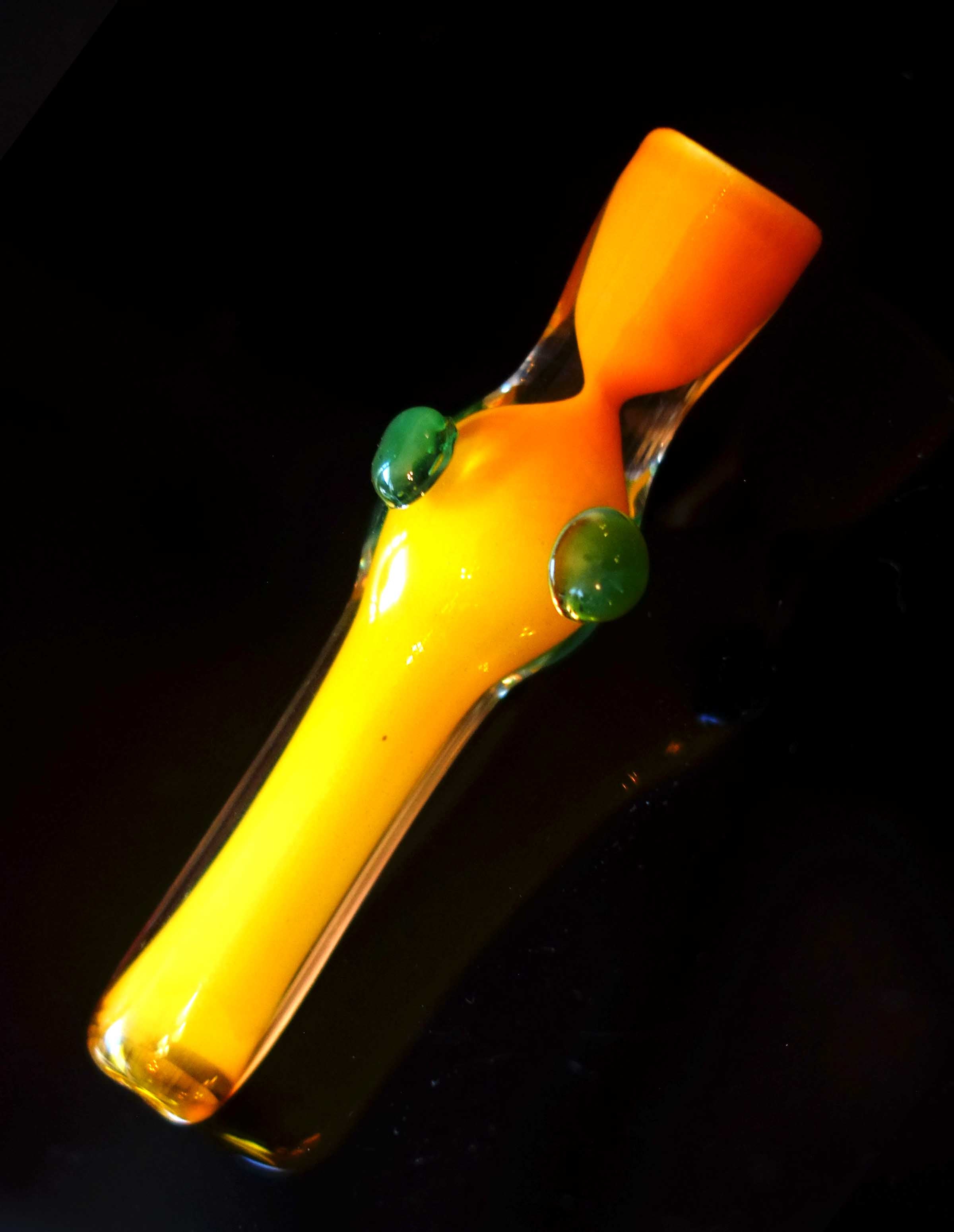 4" Glass Chillum Pipe in Orange with blue dots