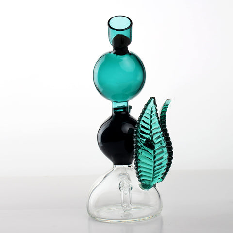 9" dark blue leaf design glass water pipe